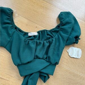 Altar'd State Teal Puff Sleeve Blouse